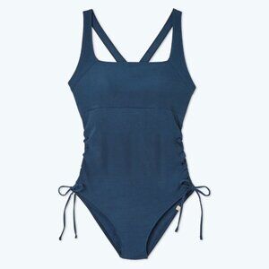 SUMMERSALT The Maternity Cinched Current Swimsuit in Deep Sea blue, size 12
